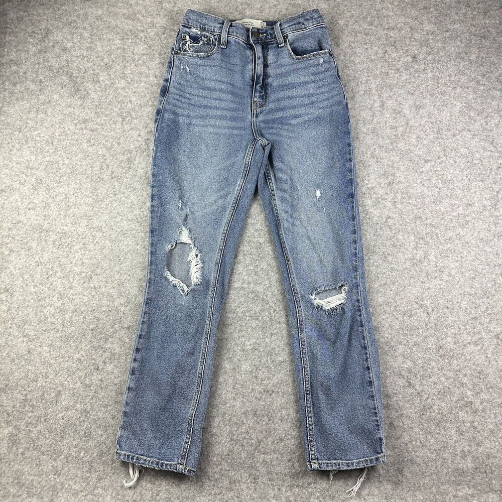 Abercrombie Fitch Mom Jeans Womens 25/0 Blue Medium Wash Destroyed Relaxed Denim